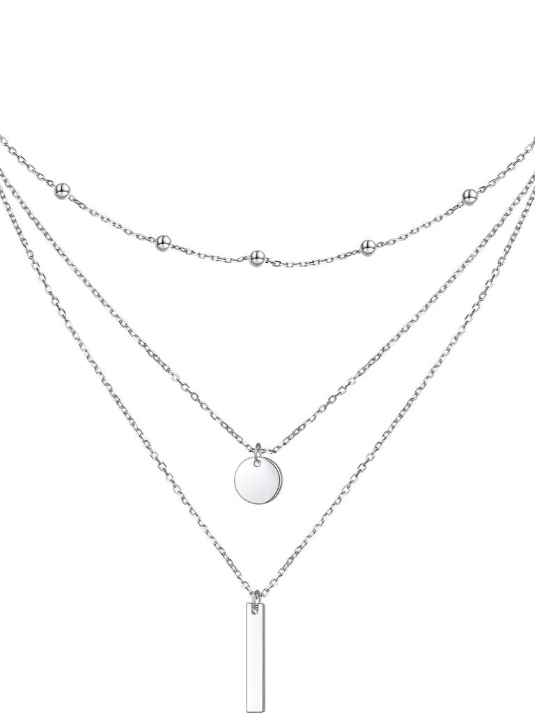 925 Sterling Silver Multilayer Layered Triple Long Chain Necklace For Women